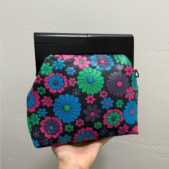 Chic Wood Frame & Leather Floral Print Clutch/Shoulder Bag/Crossbody - Picture 8 of 16